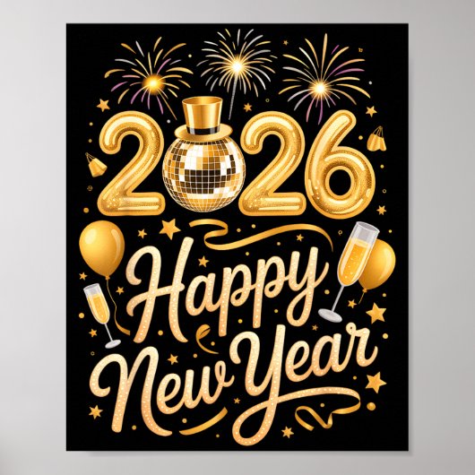 Happy New Year Party 2026 Funny Balloon Family Mat ポスター (正面)