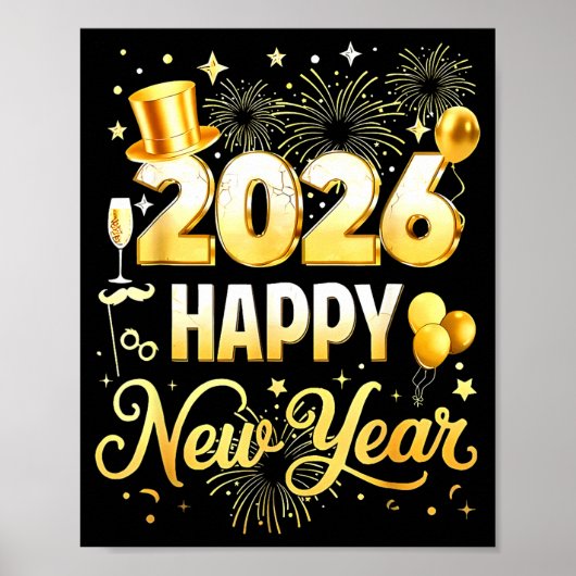 Happy New Year Party 2026 Funny Balloon Family Mat ポスター (正面)