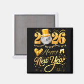 Happy New Year Party 2026 Funny Balloon Family Mat マグネット (正面/裏面)
