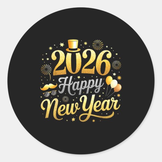 Happy New Year Party 2026 Funny Balloon Family Mat ラウンドシール (正面)