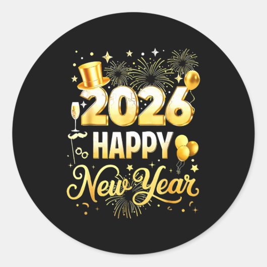 Happy New Year Party 2026 Funny Balloon Family Mat ラウンドシール (正面)