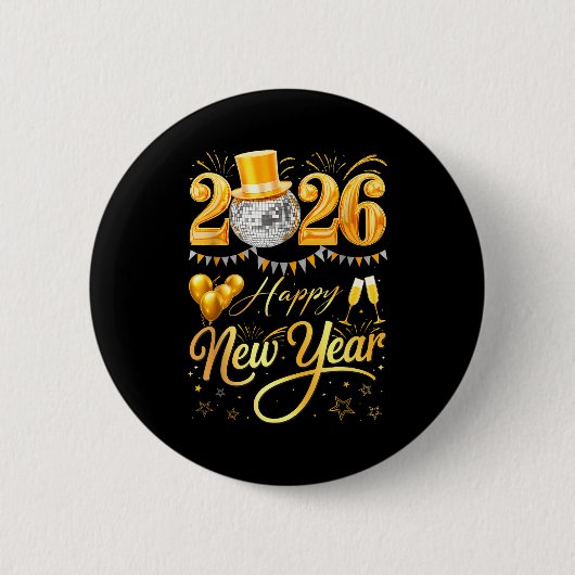 Happy New Year Party 2026 Funny Balloon Family Mat 缶バッジ (正面)