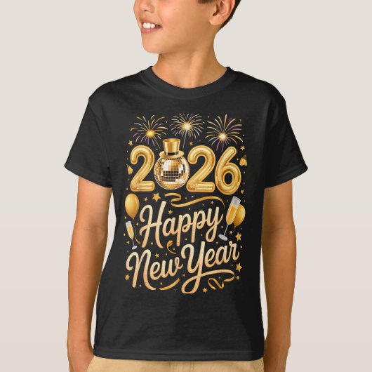 Happy New Year Party 2026 Funny Balloon Family Mat Tシャツ (正面)