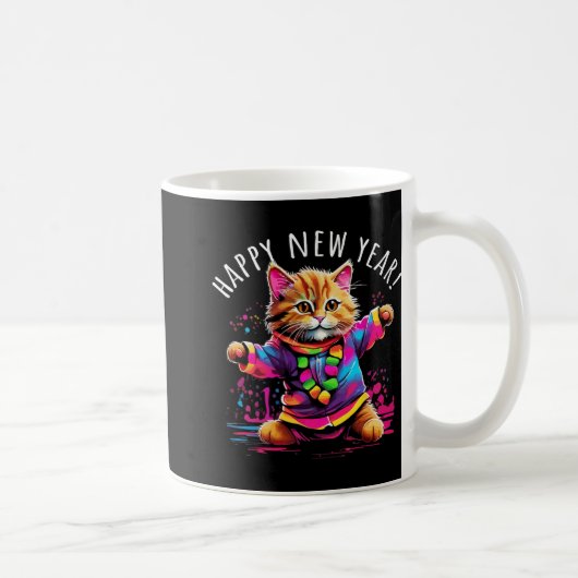 Happy New Year Party Dancing Cat Design コーヒーマグカップ (右)