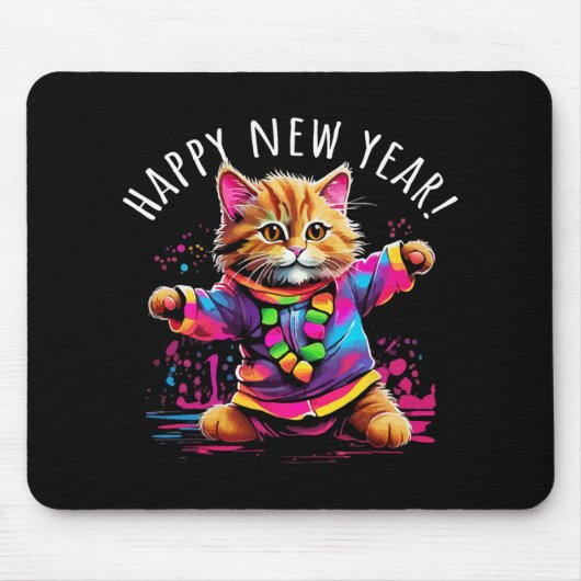 Happy New Year Party Dancing Cat Design  マウスパッド (正面)