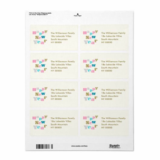 Happy New Year Pastel Groovy Retro Personalized ラベル (フルシート)