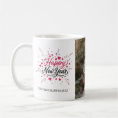 Happy New Year Personalized Family Name Photo Mug コーヒーマグカップ (左)