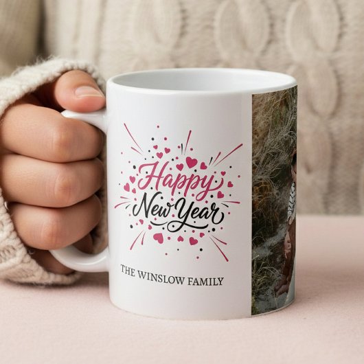 Happy New Year Personalized Family Name Photo Mug コーヒーマグカップ