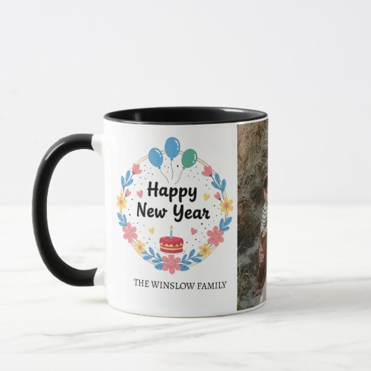Happy New Year  Personalized Family Name Photo Mug マグカップ (左)