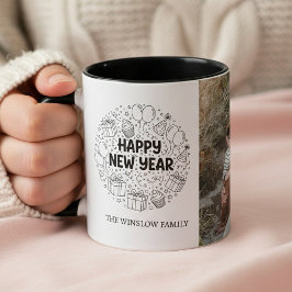 Happy New Year  Personalized Family Name Photo Mug マグカップ