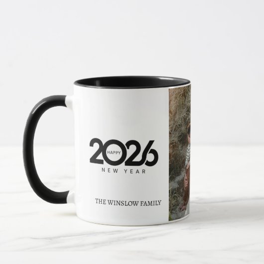Happy New Year  Personalized Family Name Photo Mug マグカップ (左)