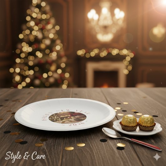 Happy New Year Personalized Photo Text ペーパープレート