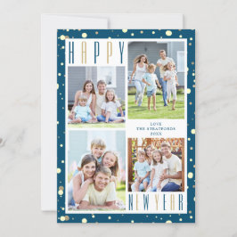 HAPPY NEW YEAR Photo Collage Blue金ゴールド紙吹雪 シーズンカード