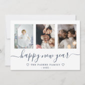 Happy New Year Photo Collage Blue Card 案内状 (正面)