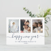 Happy New Year Photo Collage Blue Card 案内状 (スタンド正面)