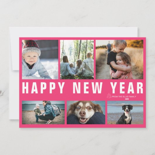 Happy New Year Photo Collage Holiday Card シーズンカード (正面)