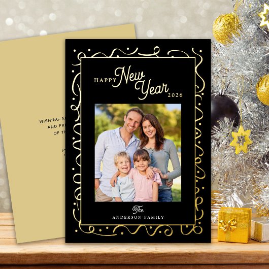 Happy New Year Photo Message Script Gold 箔シーズンカード