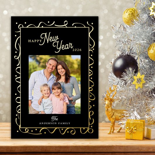 Happy New Year Photo Script Gold Foil 箔シーズンカード