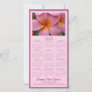 Happy New Year Pink Plumeria Flower 2026 Calendar  シーズンカード