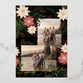 Happy New Year Premium Onyx Poinsettia写真 箔シーズンカード (正面)