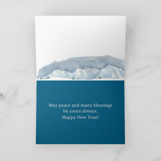 Happy New Year Psalms 96:11 Snowy Mountains カード (内部)