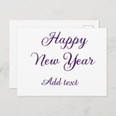 Happy new year purple calligraphy simple minimal  シーズンポストカード (正面/裏面)