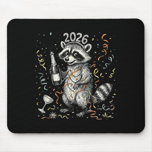 Happy New Year Raccoon With Champagne Funny New Ye マウスパッド (正面)