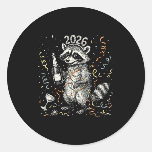 Happy New Year Raccoon With Champagne Funny New Ye ラウンドシール (正面)