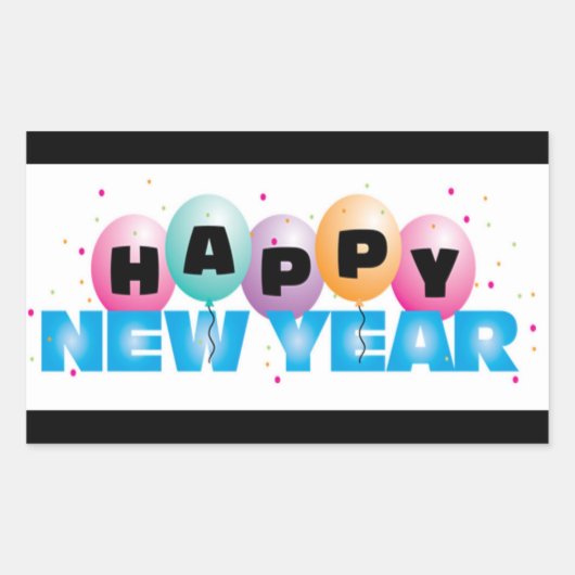 Happy New Year Rectangleスタンプ 長方形シール (正面)