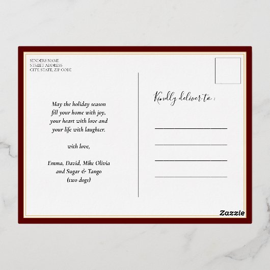 Happy New Year Red金ゴールドスクリプトモダン非写真 箔シーズンポストカード (裏面)