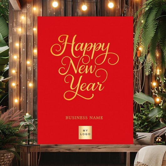 Happy New Year red gold business logo ポスター