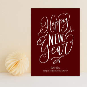Happy New Year Red Script モダン Business シーズンカード