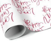 Happy New Year Red Script Holiday Wrapping Paper ラッピングペーパー (ロールコーナー)
