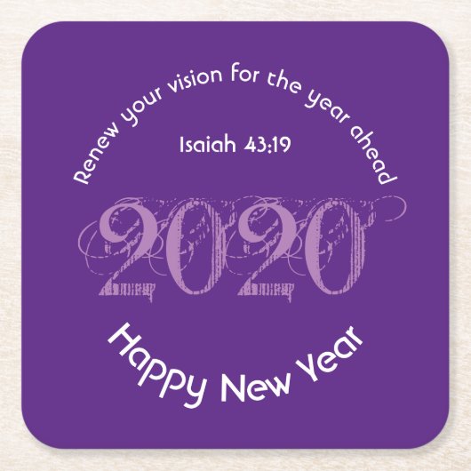 Happy New Year RENEW VISION 2020 スタイリッシュ パープル スクエアペーパーコースター (正面)