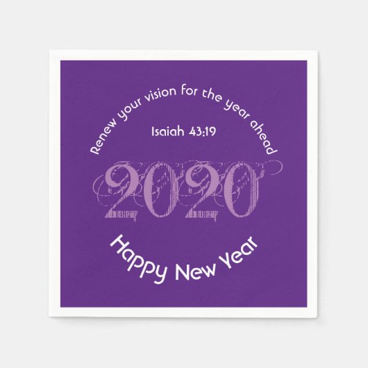 Happy New Year RENEW VISION 2020 PURPLE ペーパー スタンダードカクテルナプキン (正面)