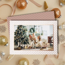  Happy New Year Rose Gold Pinstripe 箔シーズンカード