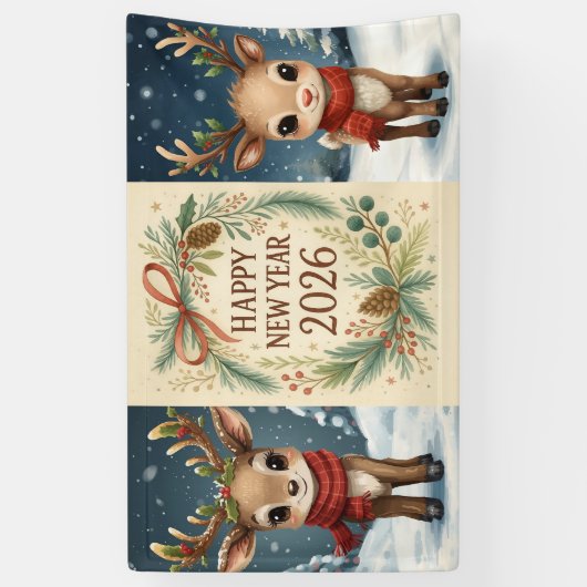 happy new year rustic party banner 横断幕 (縦)