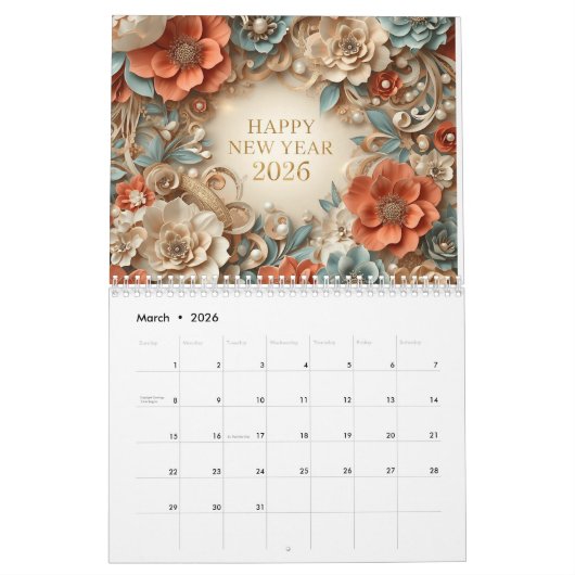 happy new year rustic wall calendar 2026 カレンダー (3月 2026)