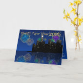 Happy New Year’s Eve Midnight Fireworks City Light カード (黄色い花)