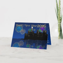 Happy New Year’s Eve Midnight Fireworks City Light カード