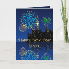 Happy New Year’s Eve Midnight Fireworks City Light カード