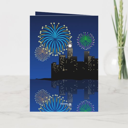 Happy New Year’s Eve Midnight Fireworks City Light カード (裏面)