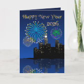 Happy New Year’s Eve Midnight Fireworks City Light カード (正面)