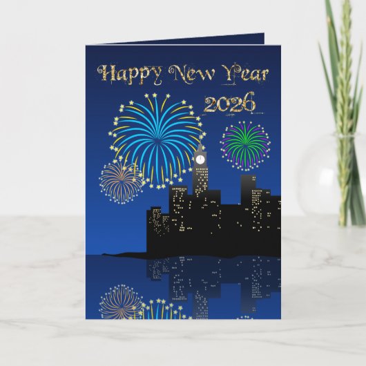 Happy New Year’s Eve Midnight Fireworks City Light カード (正面)