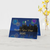 Happy New Year’s Eve Midnight Fireworks City Light カード (黄色い花)