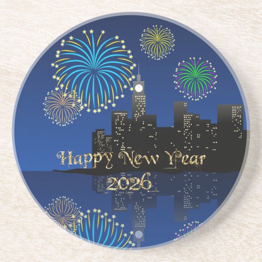 Happy New Year’s Eve Midnight Fireworks City Light コースター (正面)