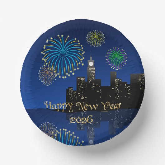 Happy New Year’s Eve Midnight Fireworks City Light ペーパーボウル (正面)