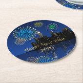 Happy New Year’s Eve Midnight Fireworks City Light ラウンドペーパーコースター (アングル)