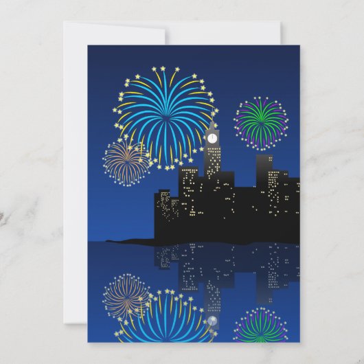 Happy New Year’s Eve Midnight Fireworks City Light 招待状 (裏面)