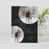 Happy New Year Scriptタイポグラフィ写真クリスマス シーズンカード (スタンド正面)